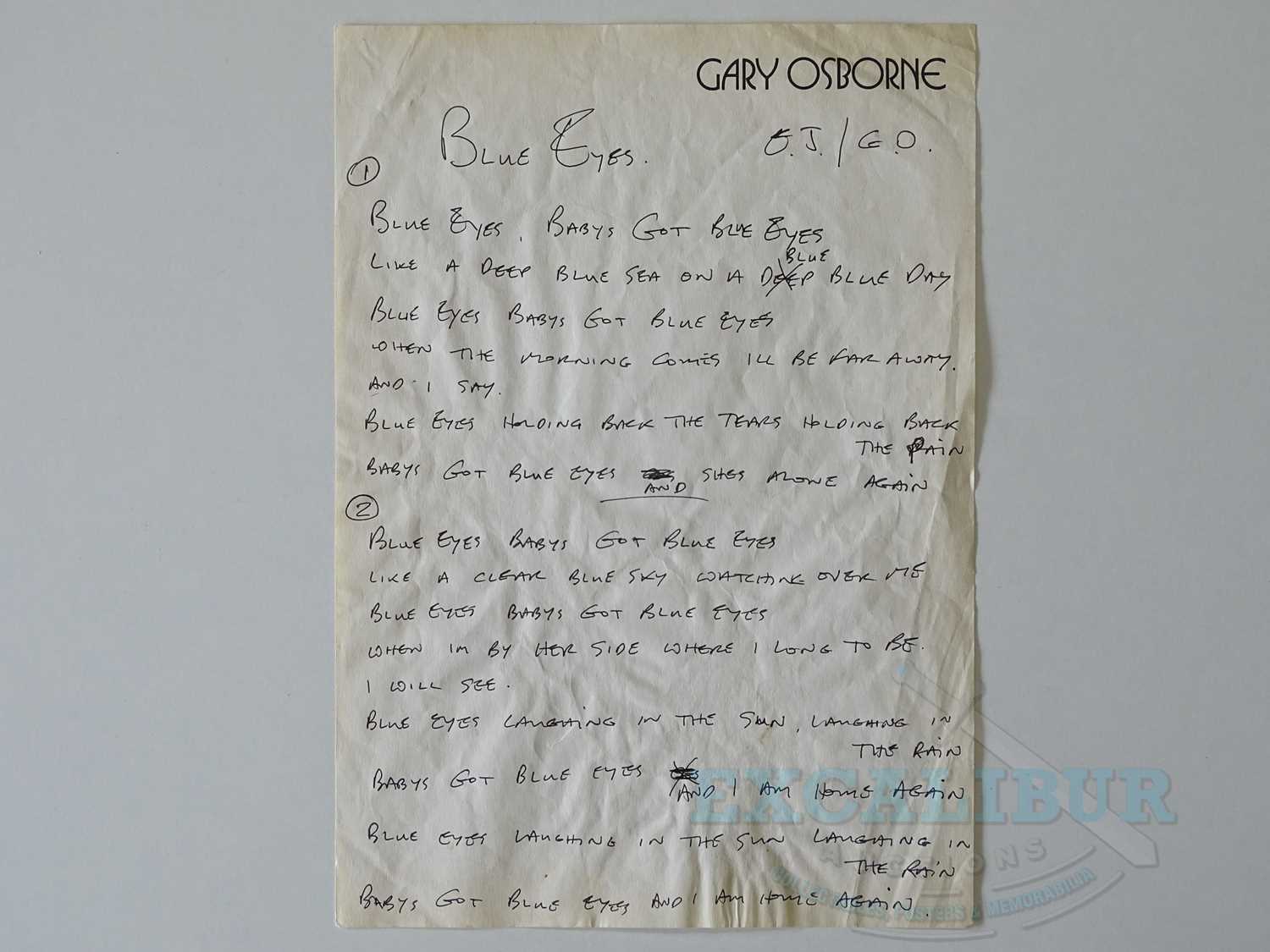 Lot 200 - An original handwritten page of lyrics for the...