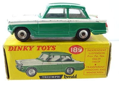 Lot 112 - A DINKY 189 Triumph Herald 2-tone green/white -...