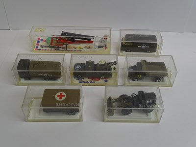 Lot 49 - A group of MAJORETTE military vehicles all in...