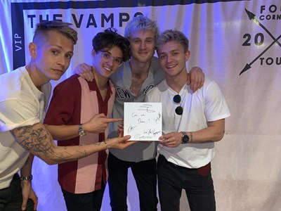 Lot 18 - The Vamps signed canvas with artwork added by...