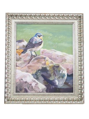 Lot 49 - Elaine C Geall 'WHEATEAR ON STONEWALL' -...