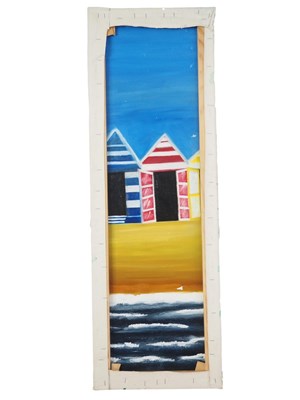 Lot 108 - Neville Cooper 'REVERSE BEACH HUTS' - oil on...
