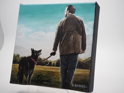 Lot 138 - Ricky Gervais signed canvas with artwork added...
