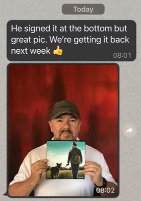 Lot 138 - Ricky Gervais signed canvas with artwork added...