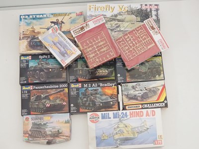 Lot 223 - A group of unbuilt plastic military vehicle...