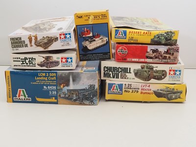 Lot 225 - A group of unbuilt plastic military vehicle...