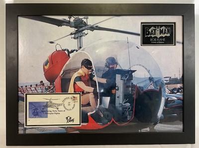 Lot 382 - A BOB KANE signed envelope framed in a BATMAN...