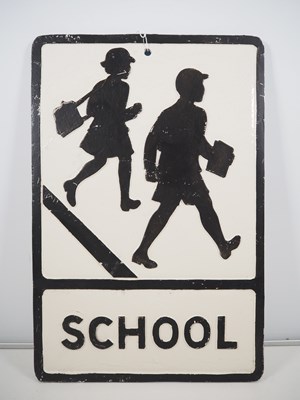 Lot 256 - A cast aluminium vintage road sign 'School',...
