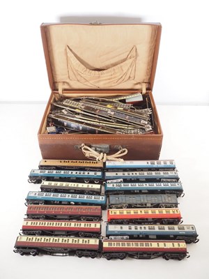Lot 344 - A leather suitcase filled with HORNBY DUBLO...