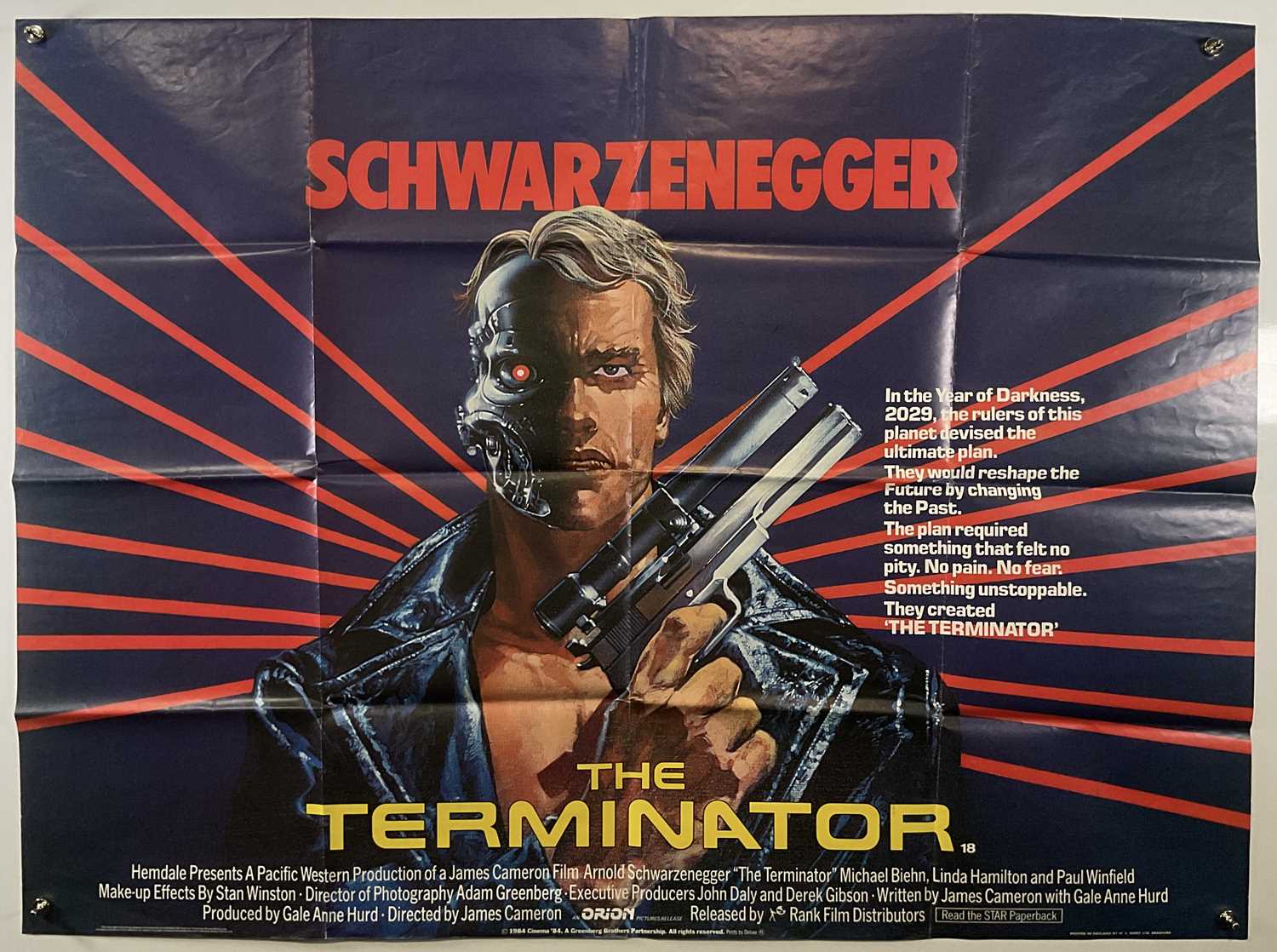 Lot 382 - THE TERMINATOR (1984) UK Quad Film poster for...