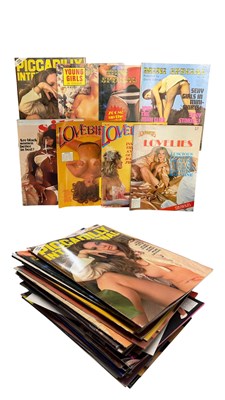 Lot 599 - A box of vintage adult magazines, titles...