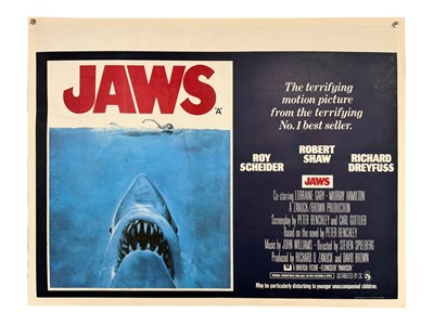 Lot 401 - JAWS (1975) linen-backed UK Quad film poster...