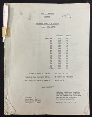 Lot 343 - THE GODFATHER (1972) A complete release script...