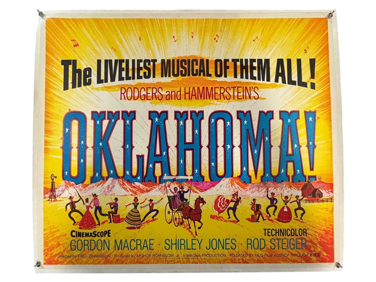 Lot 23 - OKLAHOMA (1956) linen-backed UK quad film...