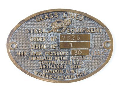 Lot 39 - A group of Railway related brass works plates...